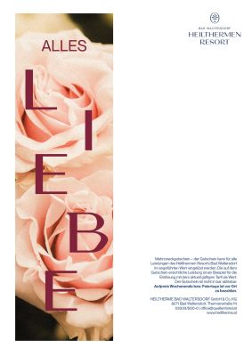 Gutschein mit Bild von rosa Rosen darauf